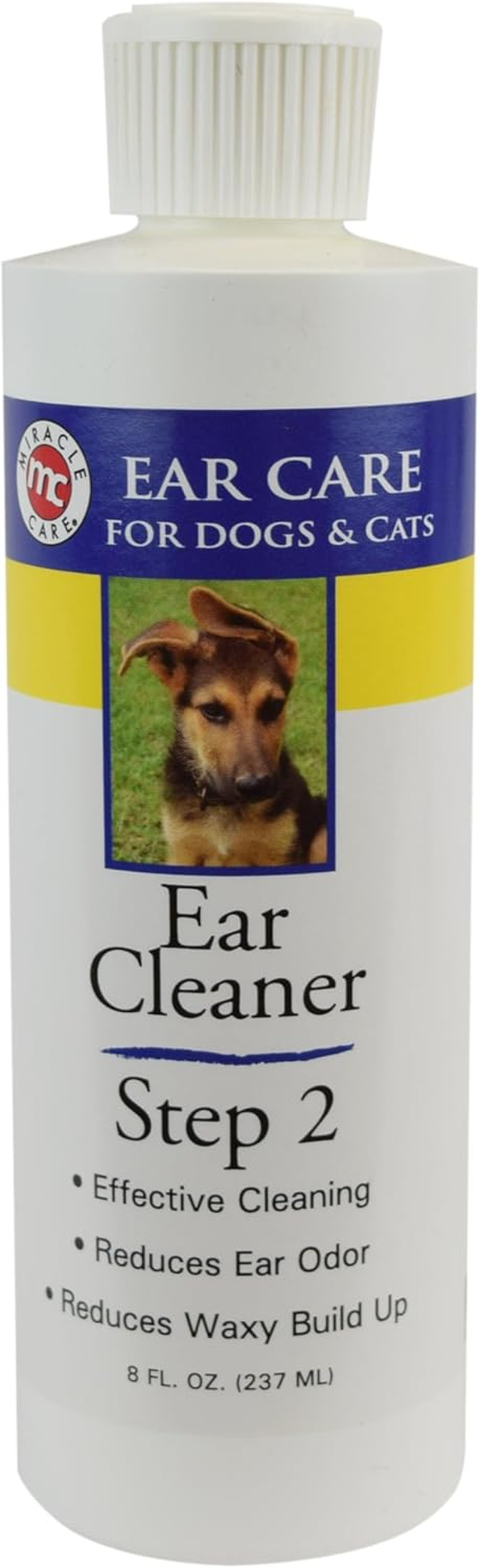 Miracle Care Ear Cleaner for Dogs and Cats, 8 Ounce, Reduces Ear Odor and Waxy Build Up, Gentle and Non Staining - 8 Ounce (Pack Of 1)