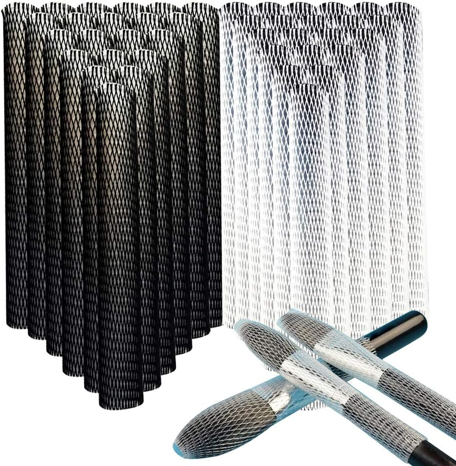 100Pcs Makeup Brush Protector Cosmetic Makeup Brush Pen Guard Expandable Mesh Sleeve Covers Set Storage Small Medium Large Sizes Brushes for Travel (Purple and White)