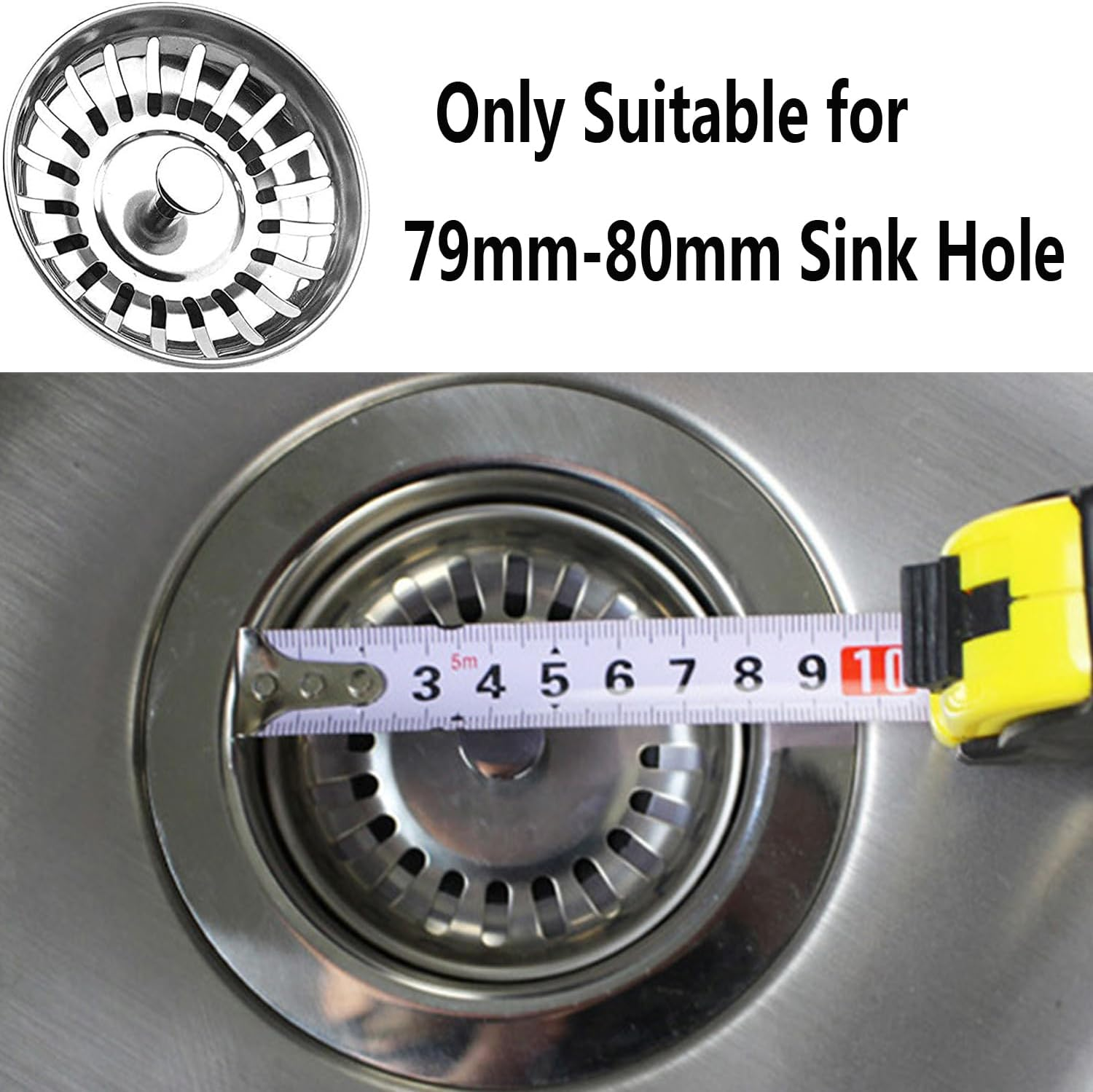 Lxcshljx 2 Pcs Sink Strainer Plug, Kitchen Sink Waste Plug, 78Mm Diameter Sink Drain Stopper Basket, 304 Stainless Steel Sink Filter for Kitchen Bathroom Sinks image number 1