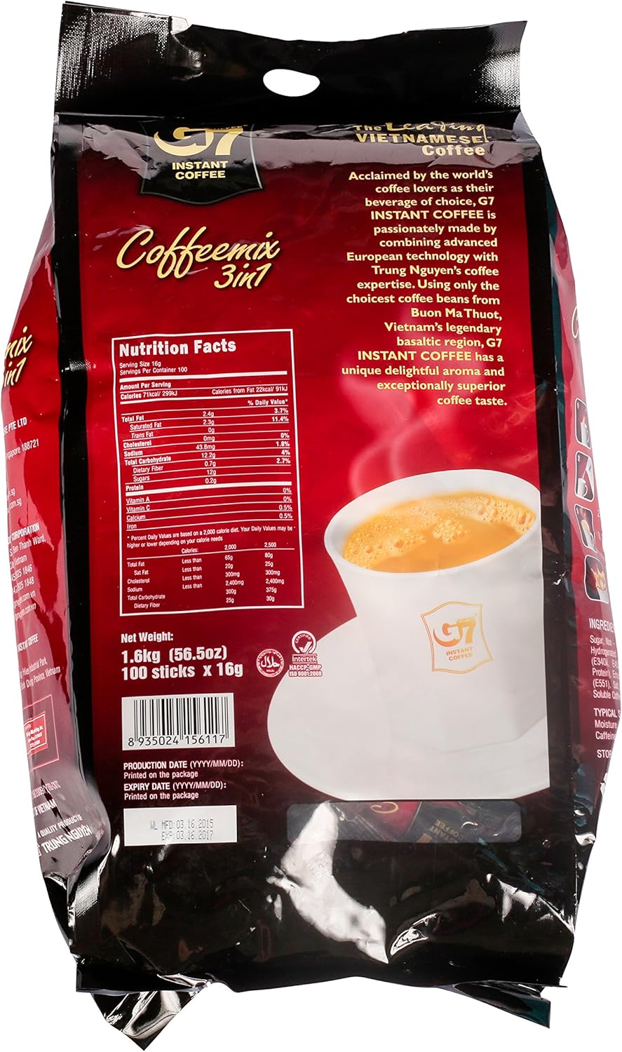 Trung Nguyen G7 Vietnamese 3-In-1 Instant Coffee 100 Sticks image number 1