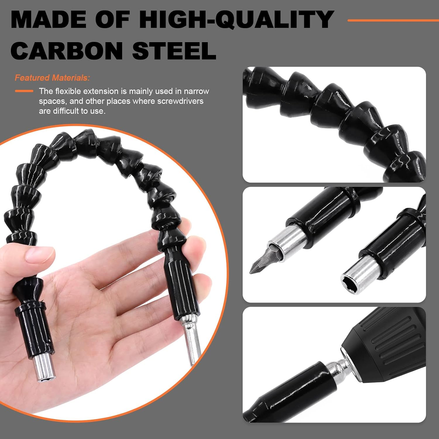 Tanstic 18Pcs Flexible Drill Bit Extension Set, Includes Bendable Drill Bit Extension, 105&deg; Right Angle Drill, Hex Shank Drill Bit Holder, 1/4" 3/8" 1/2" Hex Socket Adapter Set, Screwdriver Bit Kit image number 1