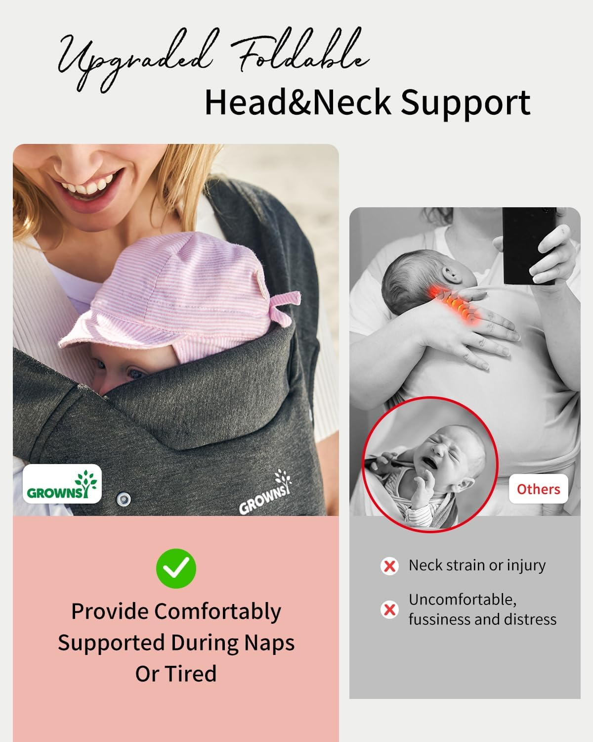 GROWNSY Baby Carrier, Ergonomic Carrier for Newborn to Toddler (0-36 Months & 3KG-18KG), Hands-Free with M-Position Hip Safety, Adjustable Head Support & Breathable Design, Deep Grey image number 1