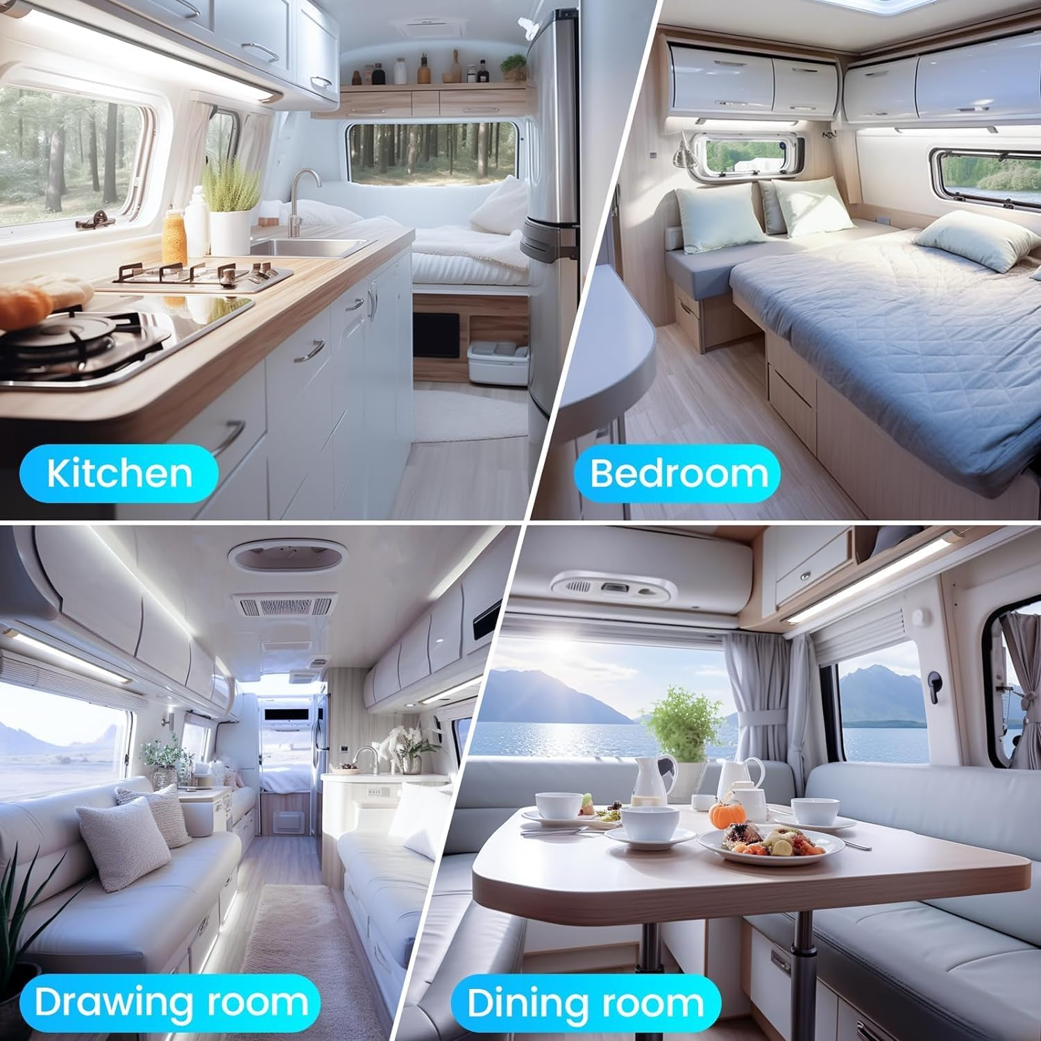 Lamptobe 12V Interior LED Light Bar 16W 168 Leds Universal DC RV 12V LED Strip Light with On/Off Switch Super Bright 6000K Van Lights Interior LED 12V for Camper Motorhome Boat- 2Pack