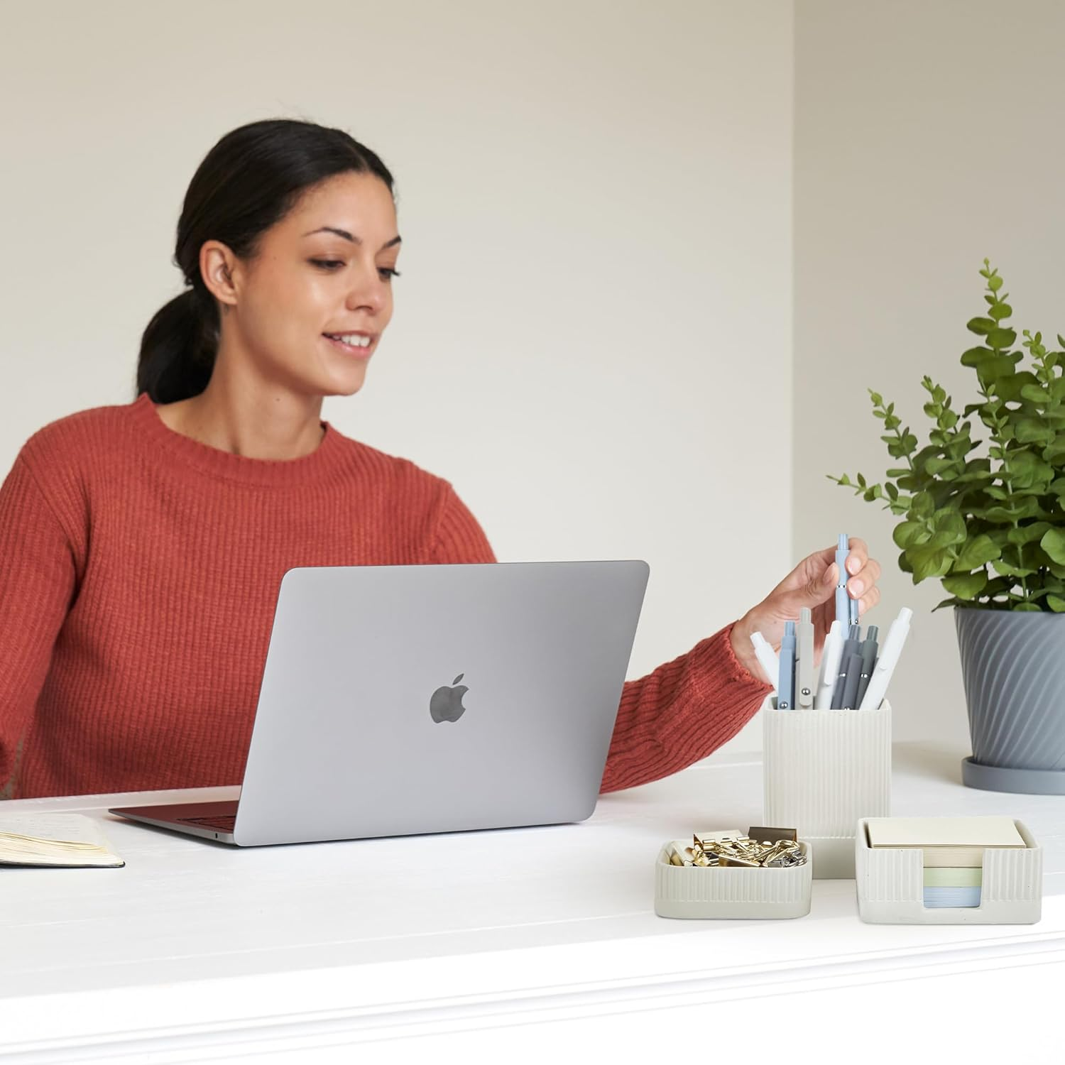 Aesthetic Desk Organizer Set of 3 for Your Office - Sturdy Concrete Desktop Accessories for Women or Men Enhance Any Office Decor - Set Incl. Pen Holder, Paperclip Storage and Sticky Note Holder image number 3