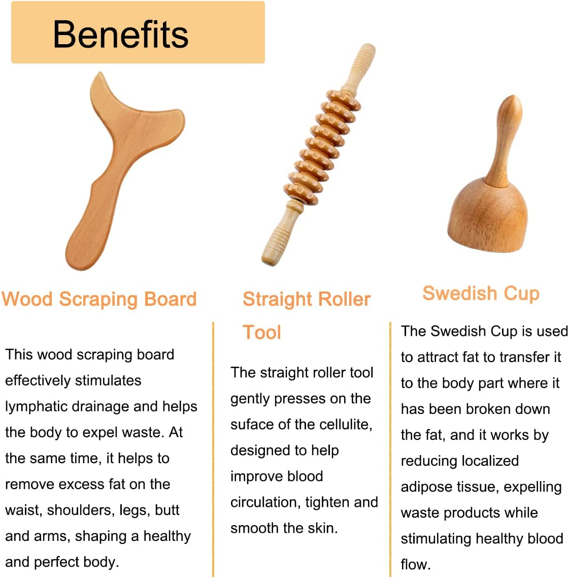 Wood Therapy Massage Tools 3 in 1 Lymphatic Drainage Massager Body Sculpting Tool Maderoterapia Kit Wood Therapy Tools Lymphatic Drainage Tool Wooden Swedish Cup Maderotherapy Colombiana image number 4