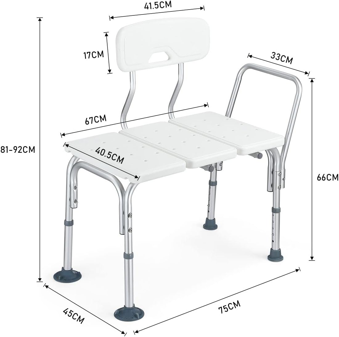 Tub Transfer Bench Bath Seat Bathtub Shower Chair with Armrest and Back Adjustable Height Medical Bathroom Aid for Disabled Seniors image number 6