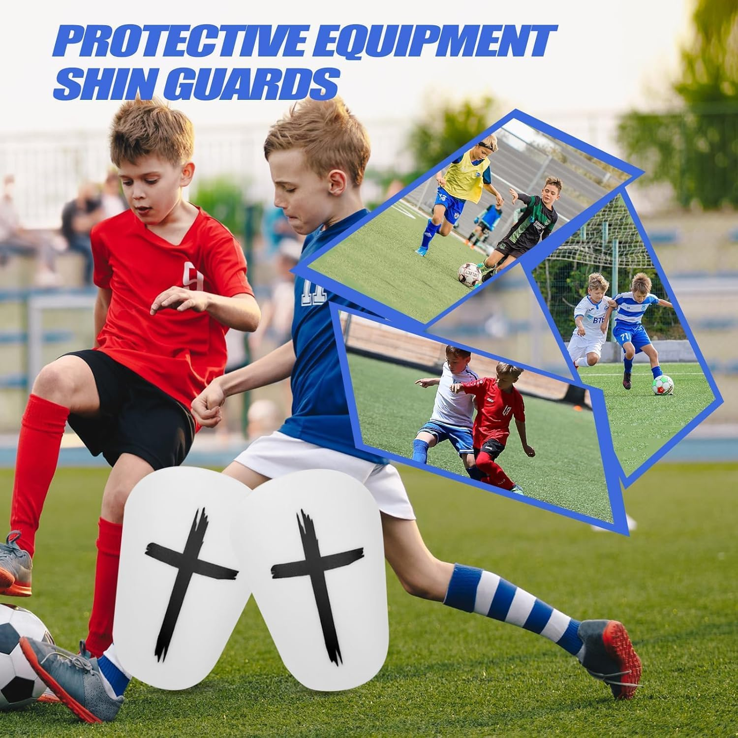 4Pcs Black and White Cross Protective Soccer Shin Pads ， Mini Football Shin Guards for Youth and Adults, Lightweight Comfortable Small Shin Pads, Durable Black and White Soccer Protective image number 1