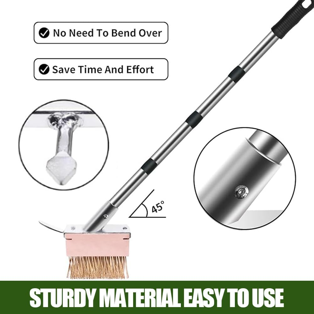 GUDAJIN Manual Crack Weeding Tool, Moss Weeder, Crack Weeder with Adjustable Stainless Steel Long Handle, Pulling Tool Brush for Deck, Patio, Sidewalk, Driveway Wall Cracks, Etc. image number 3