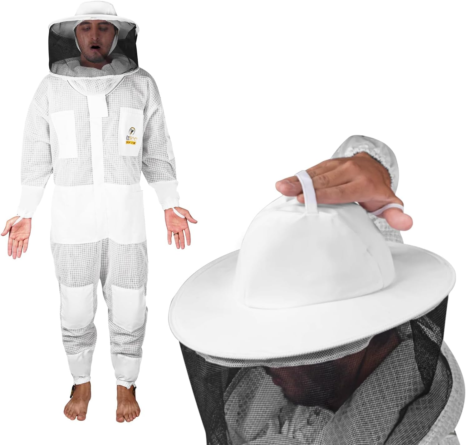 OZBEE Beekeeping Suit Premium 3 Layer Mesh Ultra Cool Ventilated round Hat Beekeeping Protective Gear Costume (2XL)