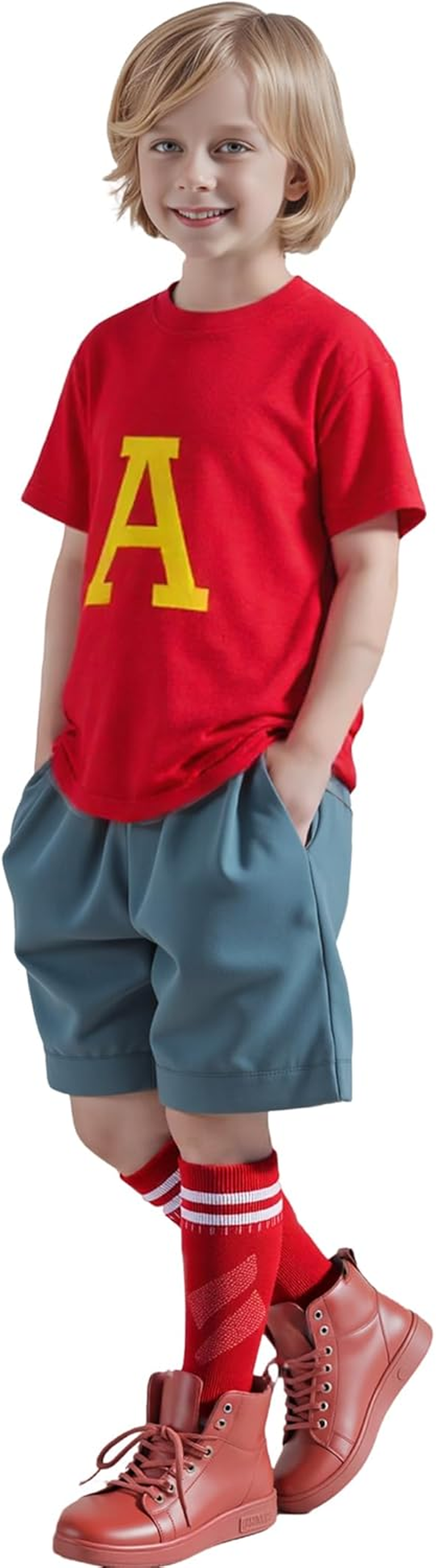 Halloween Costumes Kids Boys or Girls Alvin Book Week Costume with Tshirt Cap Soccer Socks and Glasses Frame image number 3