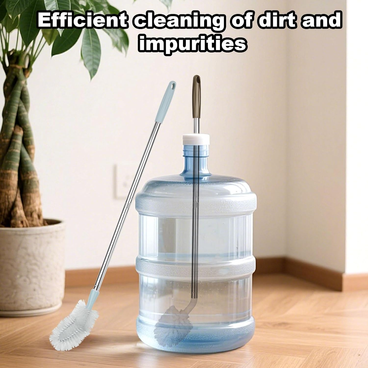 2Pcs Bucket Cleaning Brushes, 2 Styles Gallon Jug Cleaner Kettle Brush with Extra Long Stainless Steel Handle and Nylon Bristles Water Bottle Efficient Cleaning Tools image number 3