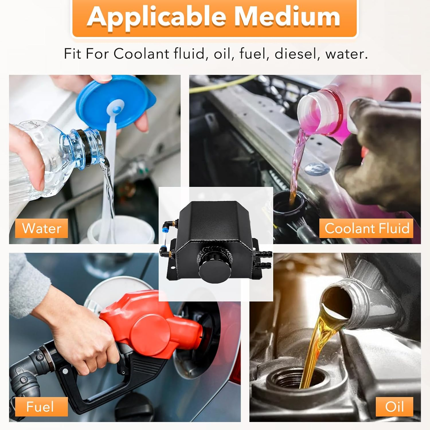 Krimocy 1L Coolant Overflow Tank, Aluminum Radiator Tank, Reservoir Expansion Tank Universal Black