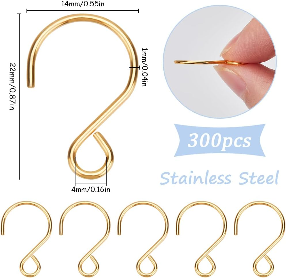 SOFPLATE 1 Box of 300 S Shaped Hooks Small S Hooks Made of Stainless Steel Metal Wire Mini Hooks in Golden S Shape Ornament Hanger Hook Connector for Hanging Crystal Chandeliers Christmas Tree - Stainless Steel Colour image number 6