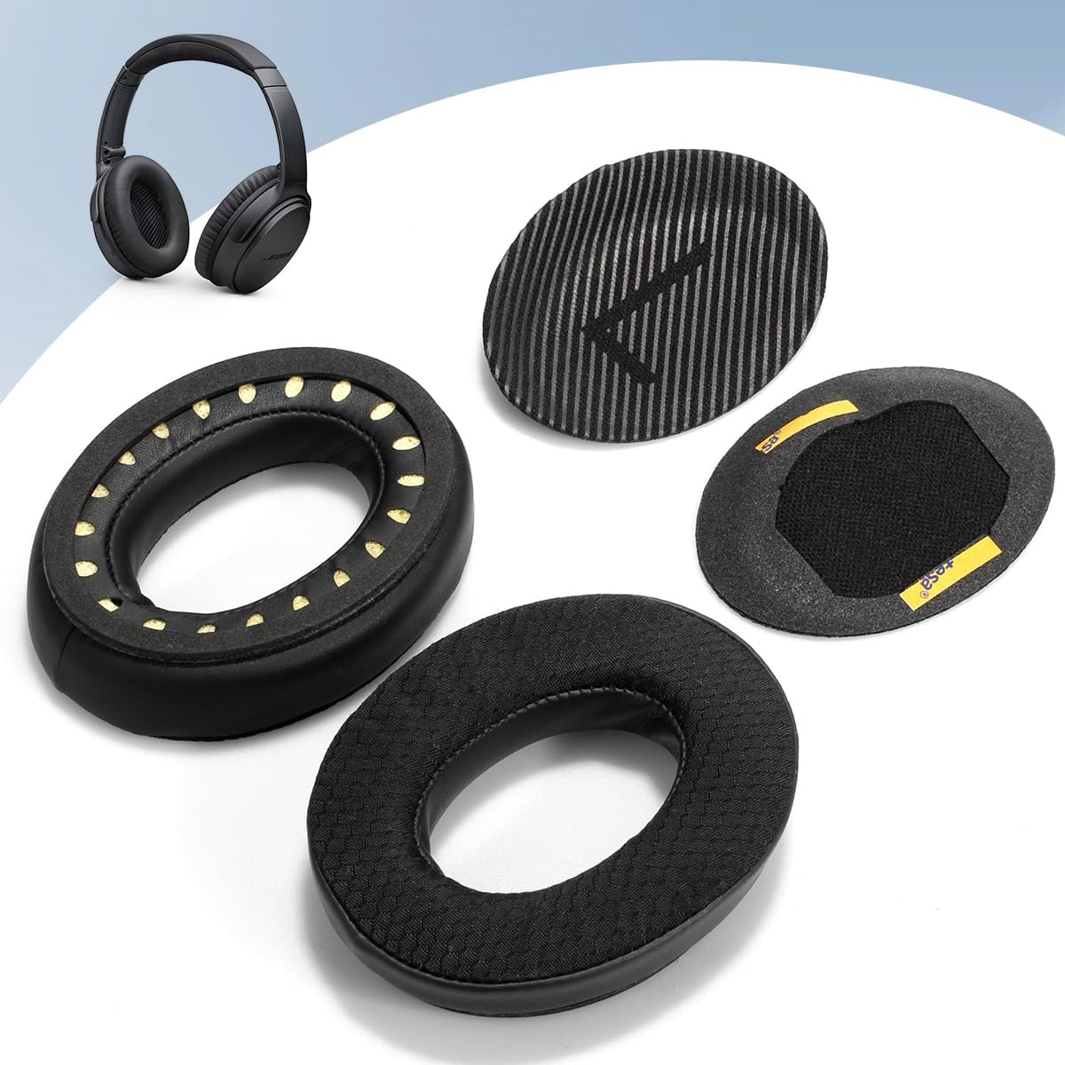 T Tersely Replacement Cooling Gel Earpads Ear Cushions for Bose Quietcomfort 35 II/45 (QC35/QC45/QC35 II) Headphones,With QC35 Shaped Scrims with 'L and R' Lettering QC25 QC15 QC2 Soundtrue Soundlink