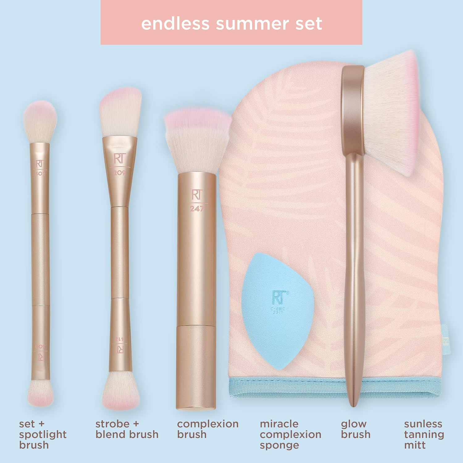 REAL TECHNIQUES Endless Summer Makeup Brush Kit, Face Brushes, for Foundation and Powder, Premium Quality, 6 Piece Set, Pink image number 5