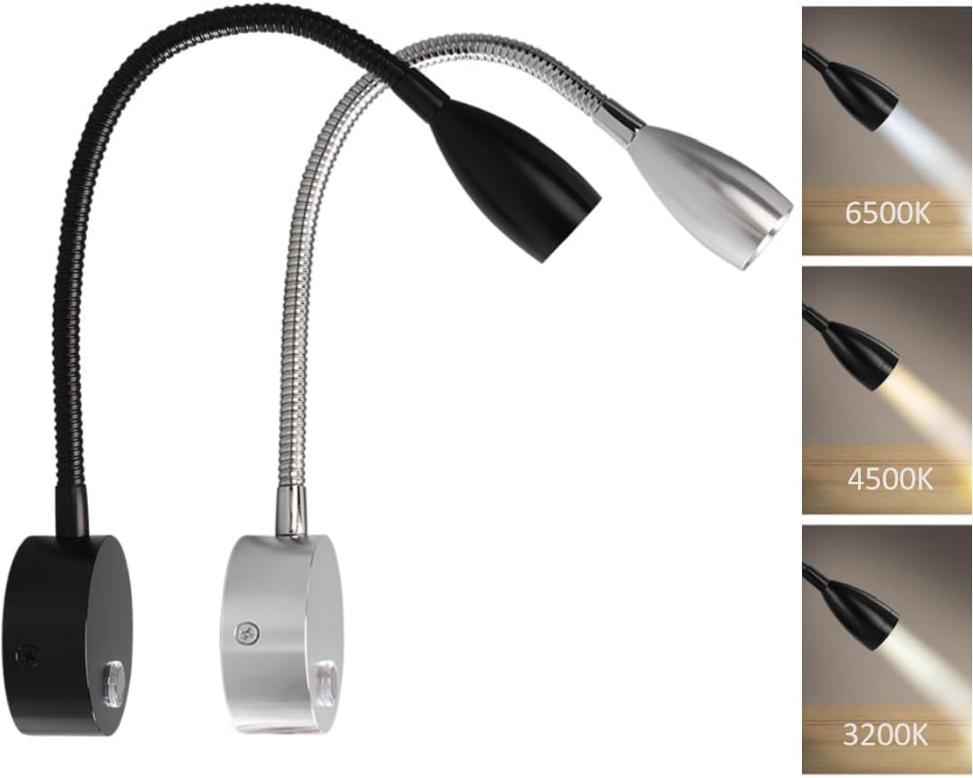 12V RV Reading Light with Dual Charging Ports, 3CCT Touch Control Dimmable Flexible Gooseneck Wall Lamp RV Interior Bedside Light for Motor-House Camper Caravan Vehicle Vessel Boat Yacht (Black) image number 2