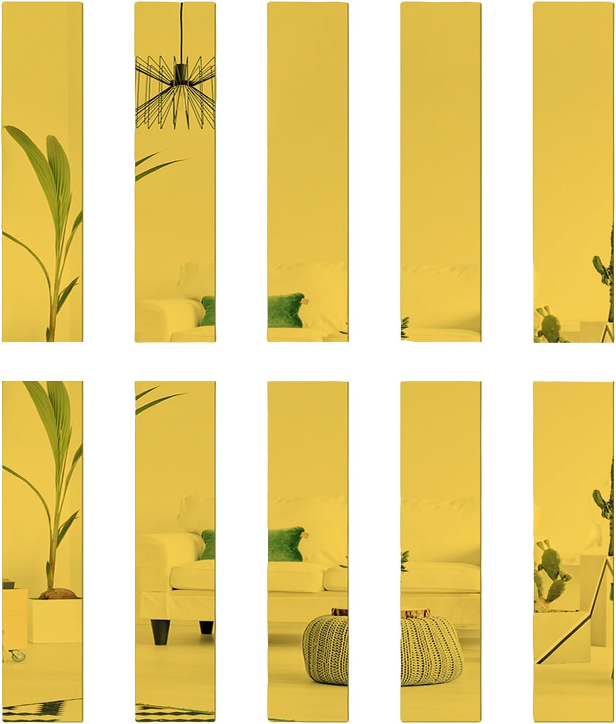 Mirror Wall Stickers, 10PCS 5 X 20Cm Silver/Gold/Black Self Adhesive Acrylic Mirror Stickers, Multifunctional Decorative Wall Decal for Living Room (Silver)