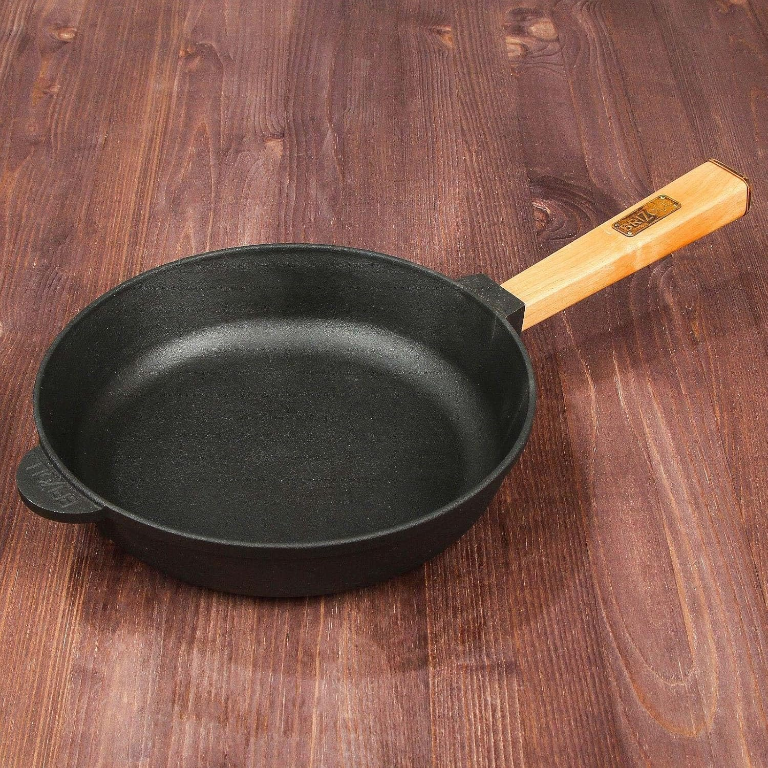 4Big.Fun Cast Iron Pan Diameter 24 Cm with Wooden Handle Removable 62 Mm High Cast Iron Frying Pan Steak Pan Cast Iron Pan Fire Pan Gas Grill Oven Fire Pit All Types of Cookers Induction image number 2