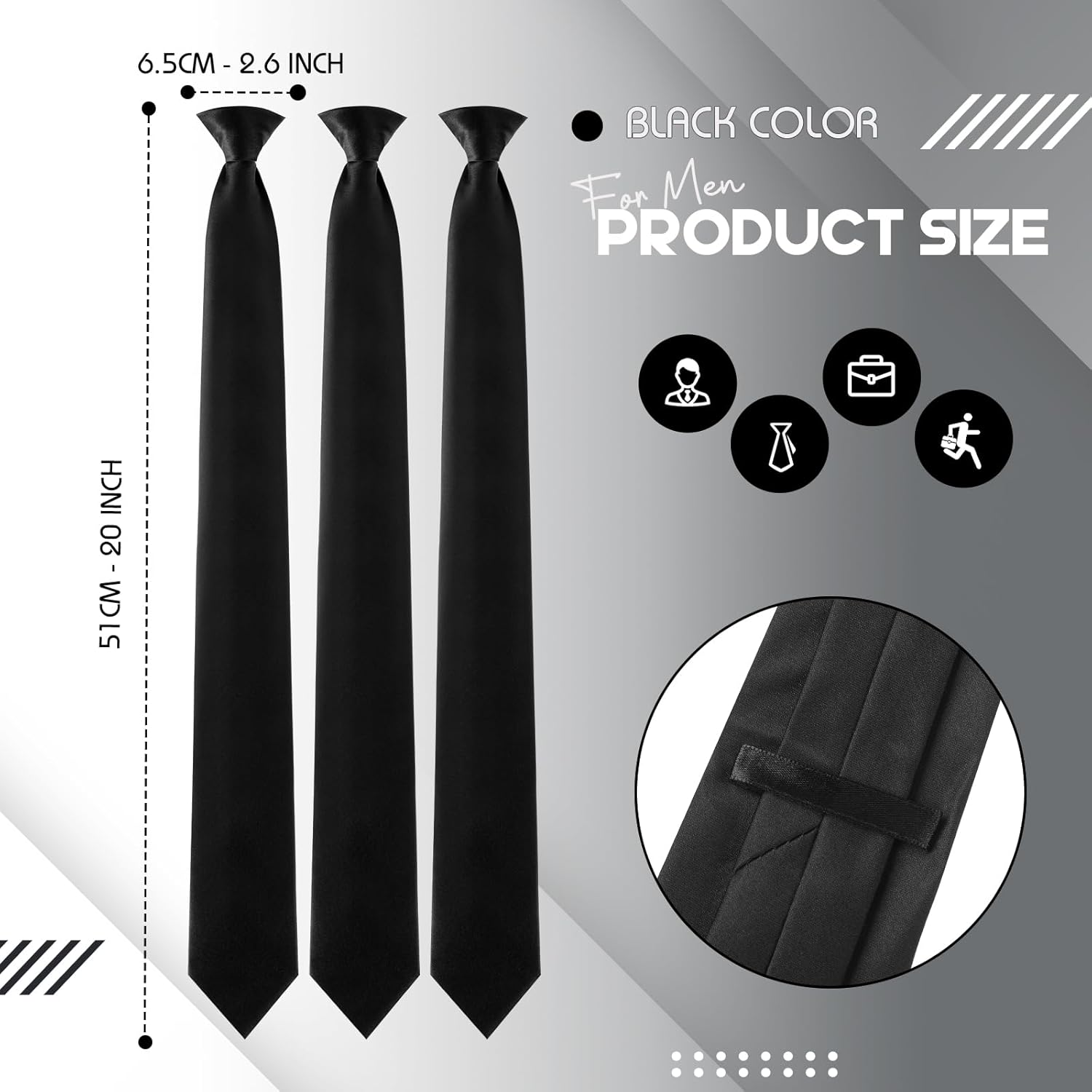 Janmercy Clip on Tie for Men 20 Inch Solid Skinny Formal Neck Tie Pretied for Office School Wedding Business Uniforms image number 2