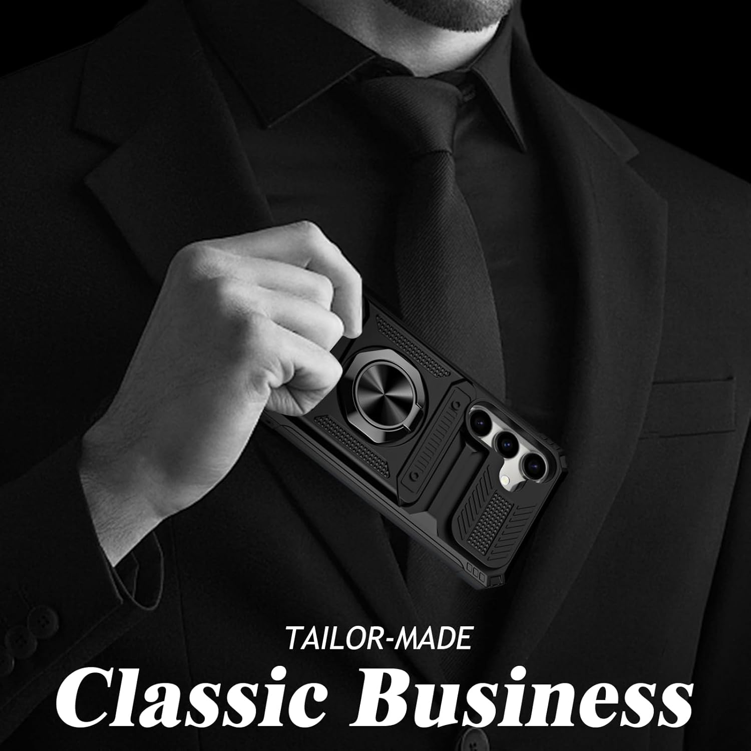 QIWEIQING Case for Samsung Galaxy S25 FE, Military-Grade Shockproof Built-In Kickstand Phone Case Slide Camera Removable Card Holder Anti-Scratch Rugged Bumper Cover for Samsung S25 FE. Black LM image number 1