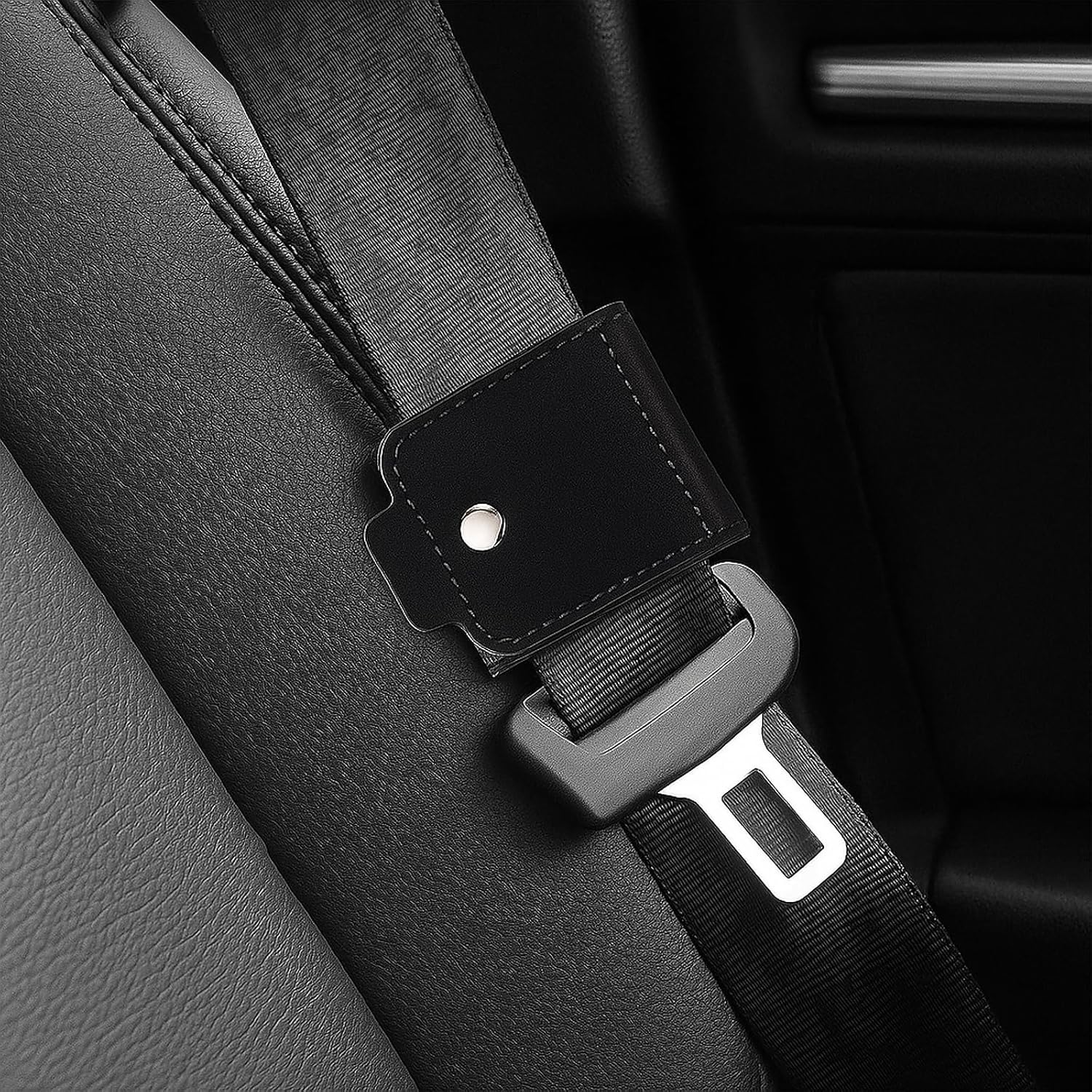 4PCS Car Seat Belt Adjuster,Leather Shoulder Strap Positioner,Protective Safety Strap Adjuster Pad for Kids Adults (Black) image number 2