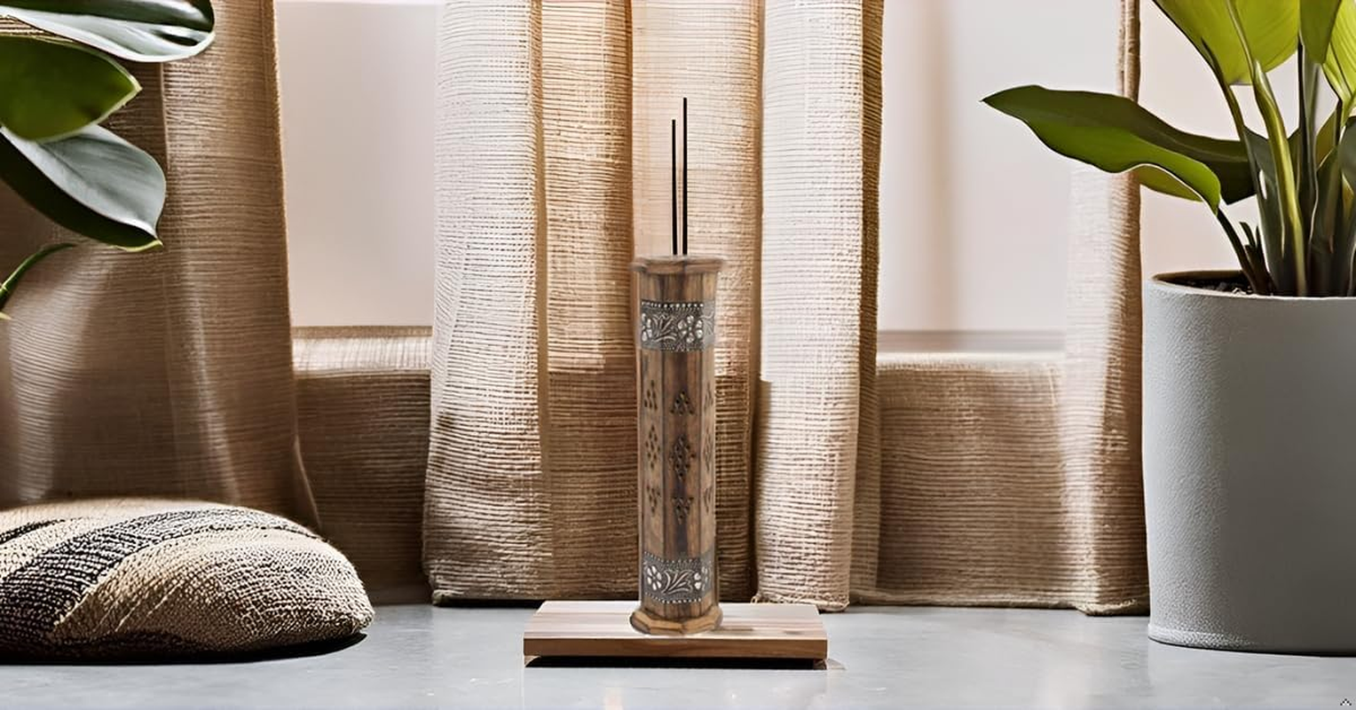 Wooden Incense Stick & Cone Burner Holder Tower Large Organic Eco Friendly Ash Catcher Agarbatti Holder Rustic Style Hand Carved for Meditation Yoga Aromatherapy Home Fragrance Products image number 3