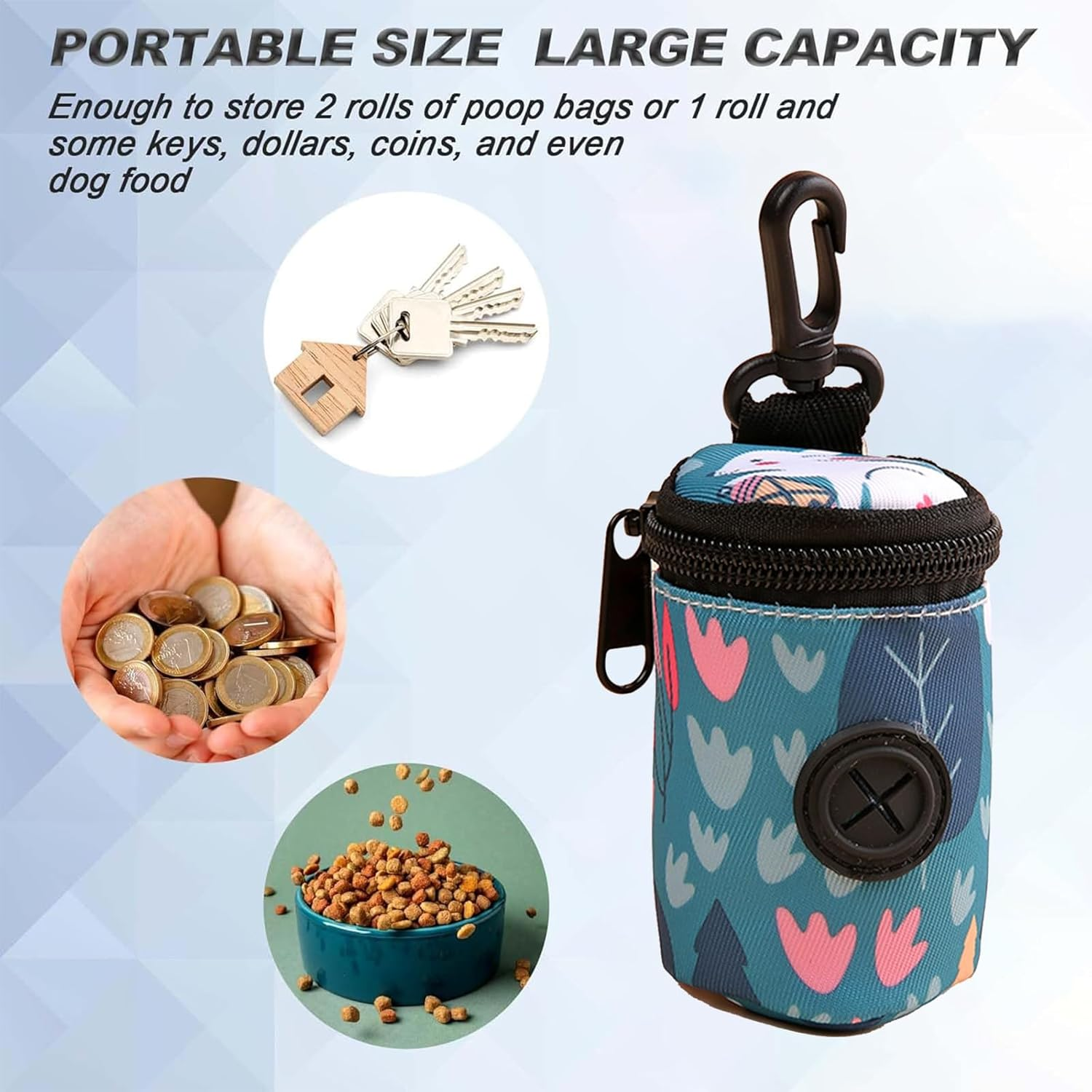 Dog Bag Poop Dispenser with Zip, Dog Poop Waste Bag Dispenser, Pet Dog Waste Bag Dispenser, Dog Poop Bag Holder, Dispenser for Dog Waste Bags, Dog Bags Dispenser with Carabiner Hook image number 4