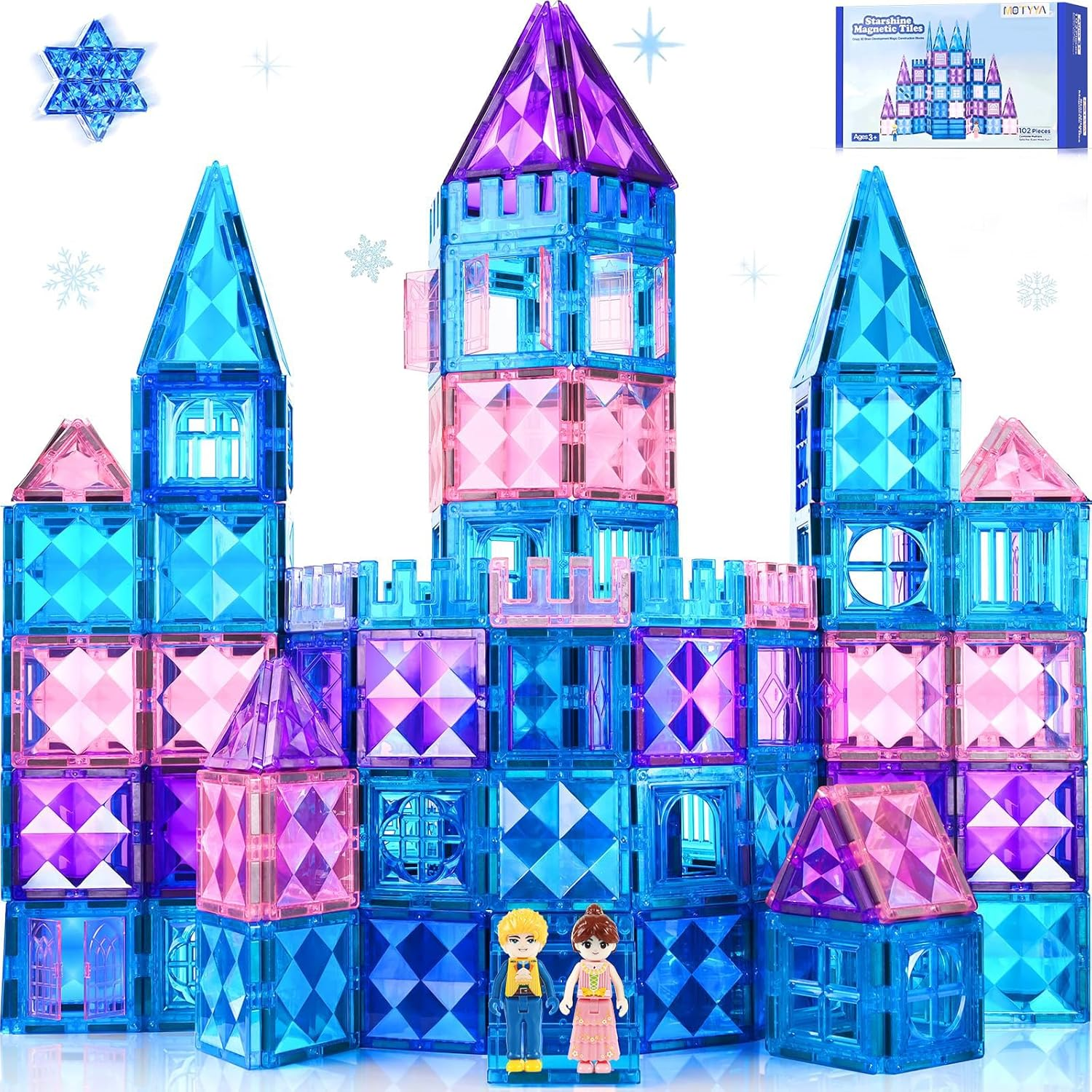 102Pcs Frozen Princess Castle Magnetic Tiles Building Blocks - 3D Diamond Blocks, STEM Educational Toddler Toys for Pretend Play, 4 Year Old Girl Birthday Gifts Kids Ages 3 5 6 7 8
