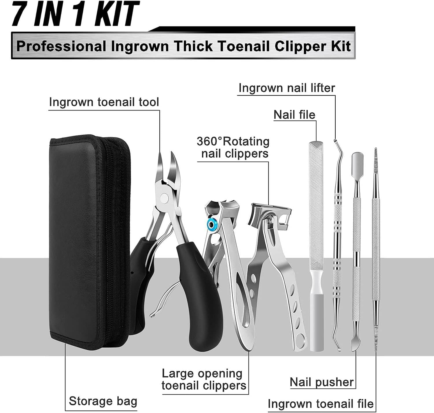 Toenail Clippers for Seniors Thick Toenails, Heavy Duty Toe Nail Clippers Adult Thick Nails Long Handle, 7 in 1 Large Toenail Clippers for Thick Nails image number 4