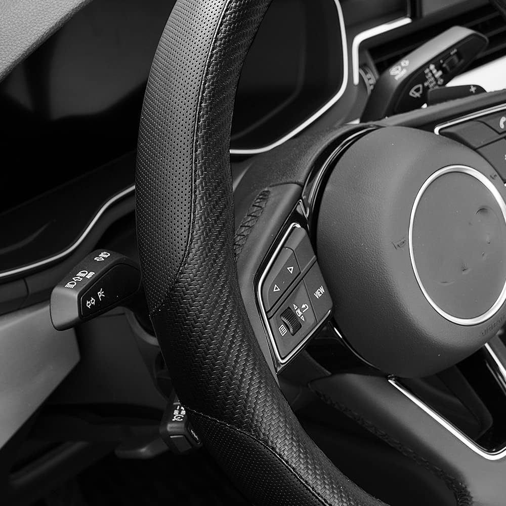 Soft Microfiber Leather Anti-Slip Car Steering Wheel Cover, Universal Fit 15 Inch for Women Girls, Fit Vehicles, Sedans, SUVS, Vans, Trucks - Black image number 4