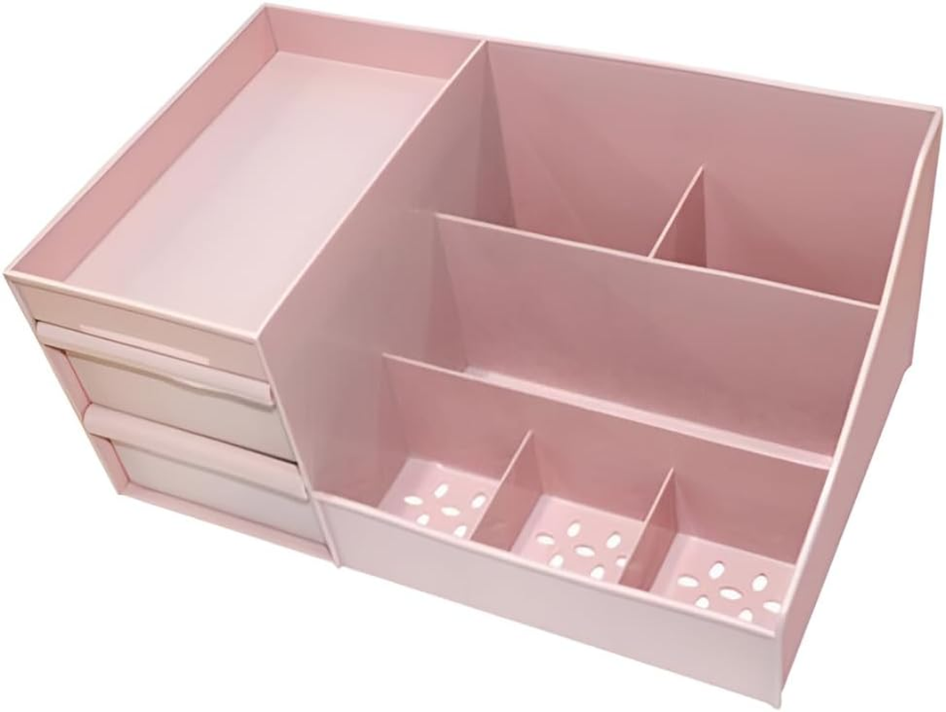 AIMALL Cosmetic Makeup Organizer with Drawers, Skincare Storage Box Holder, Durable Bathroom Holder Case, Space-Saving Design, 11.34 X 7.09 X 5.04 Inches, White, Pink, Blue or Khaki