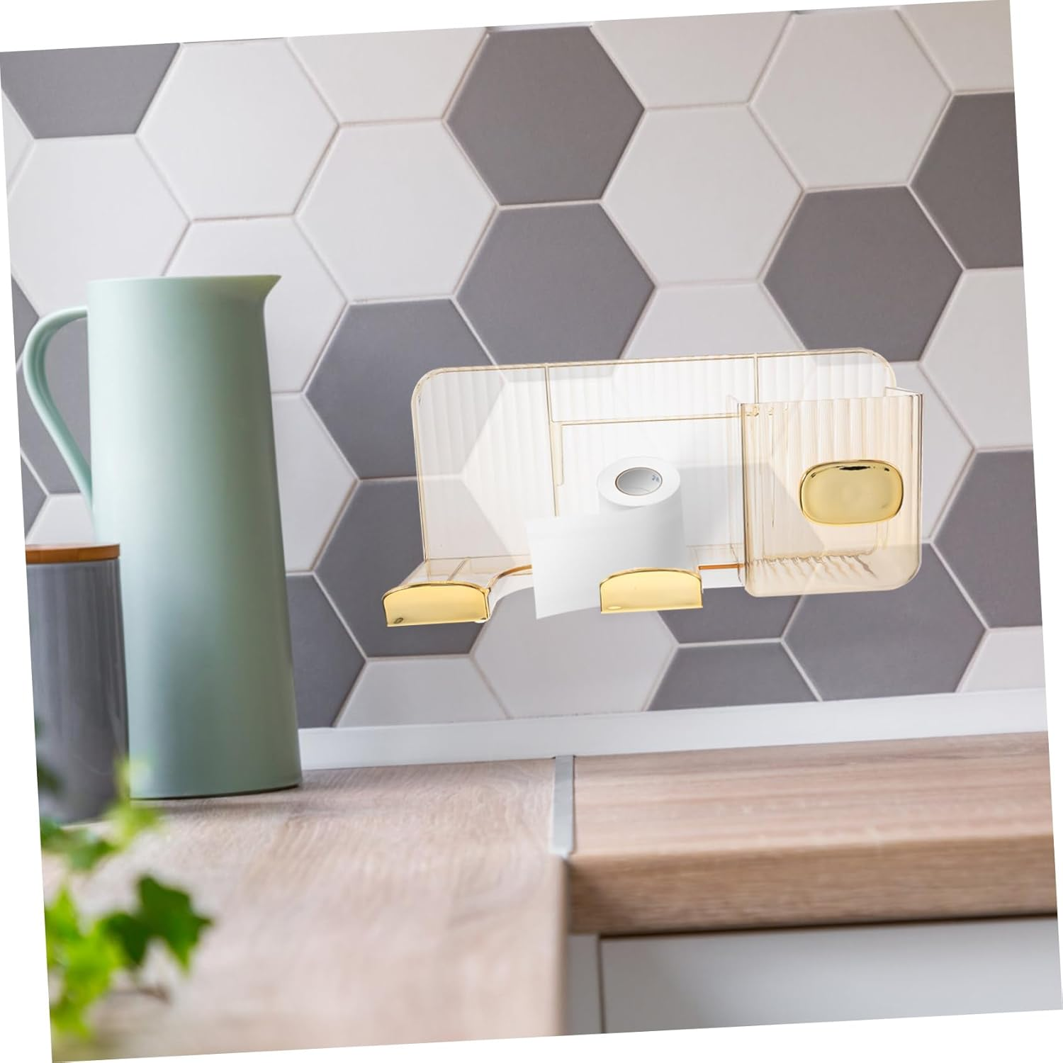 Beavorty Hair Dryer Storage Rack Hair Dryer Holder Wall-Mounted Bathroom Organizer - Transparent image number 5