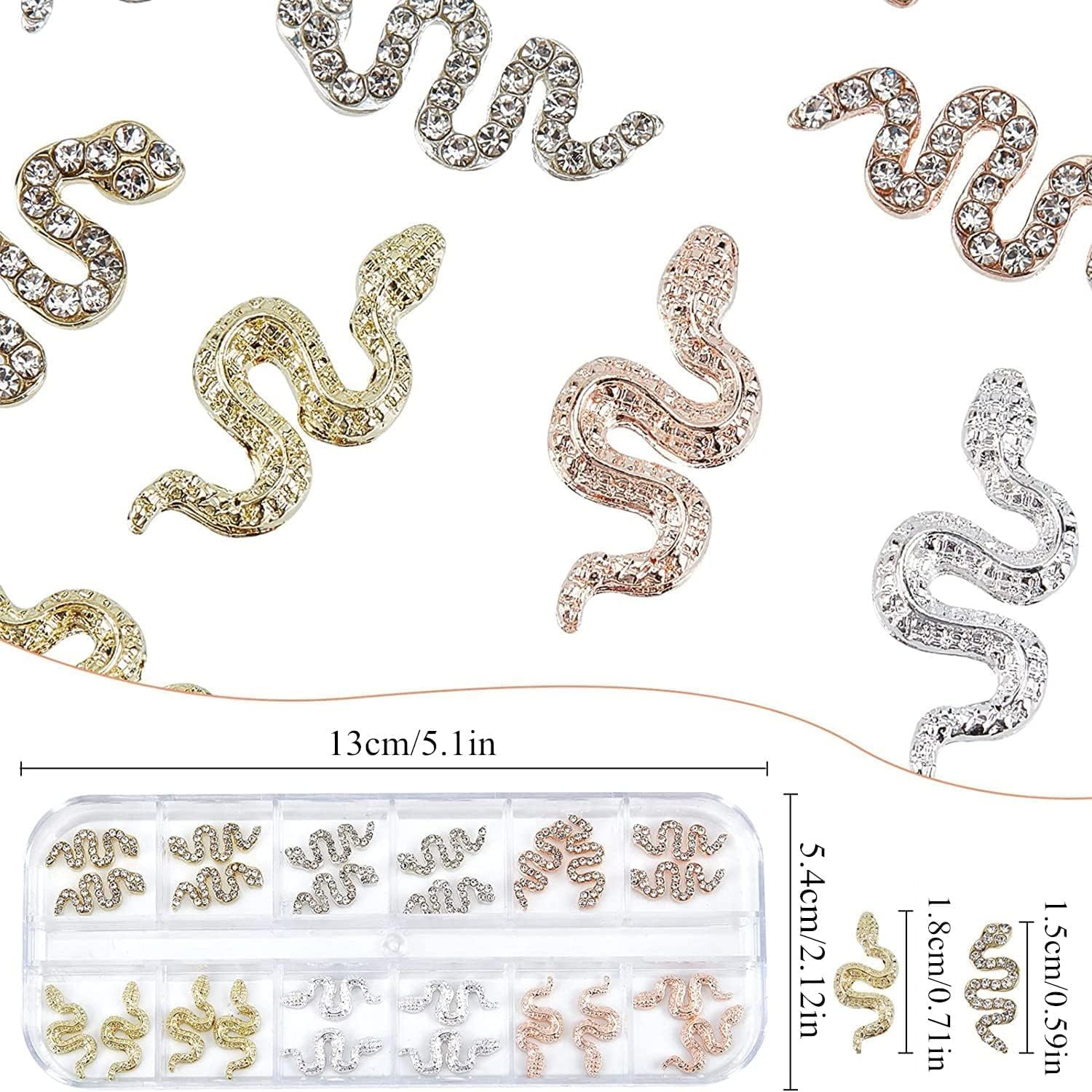 24 3D Snake Nails Charm Street Stone Nail Metal Make Nails Jewellery Art Jewellery Flashed Stone Nails Art Decorative Jewellery Nail Accessories (Rhinestone) Colour image number 5