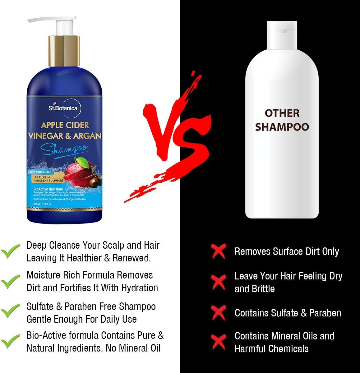 Stbotanica Apple Cider Vinegar & Organic Argan Oil Hair Shampoo - 300Ml - No Sulphate, No Parabens, No Silicon image number 5