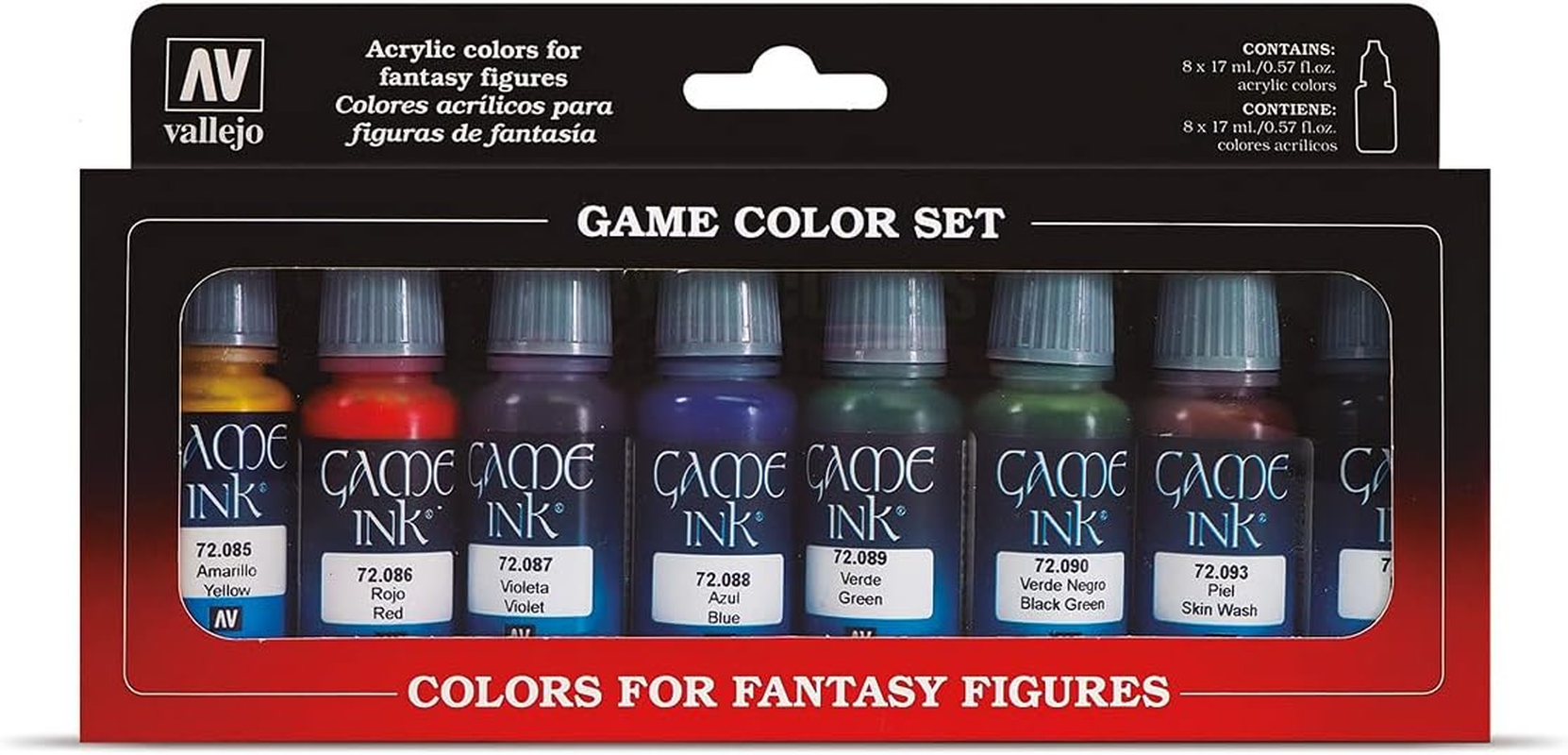 Vallejo Game Ink 8 Colour Set Miniatures 17ML Black image number 1