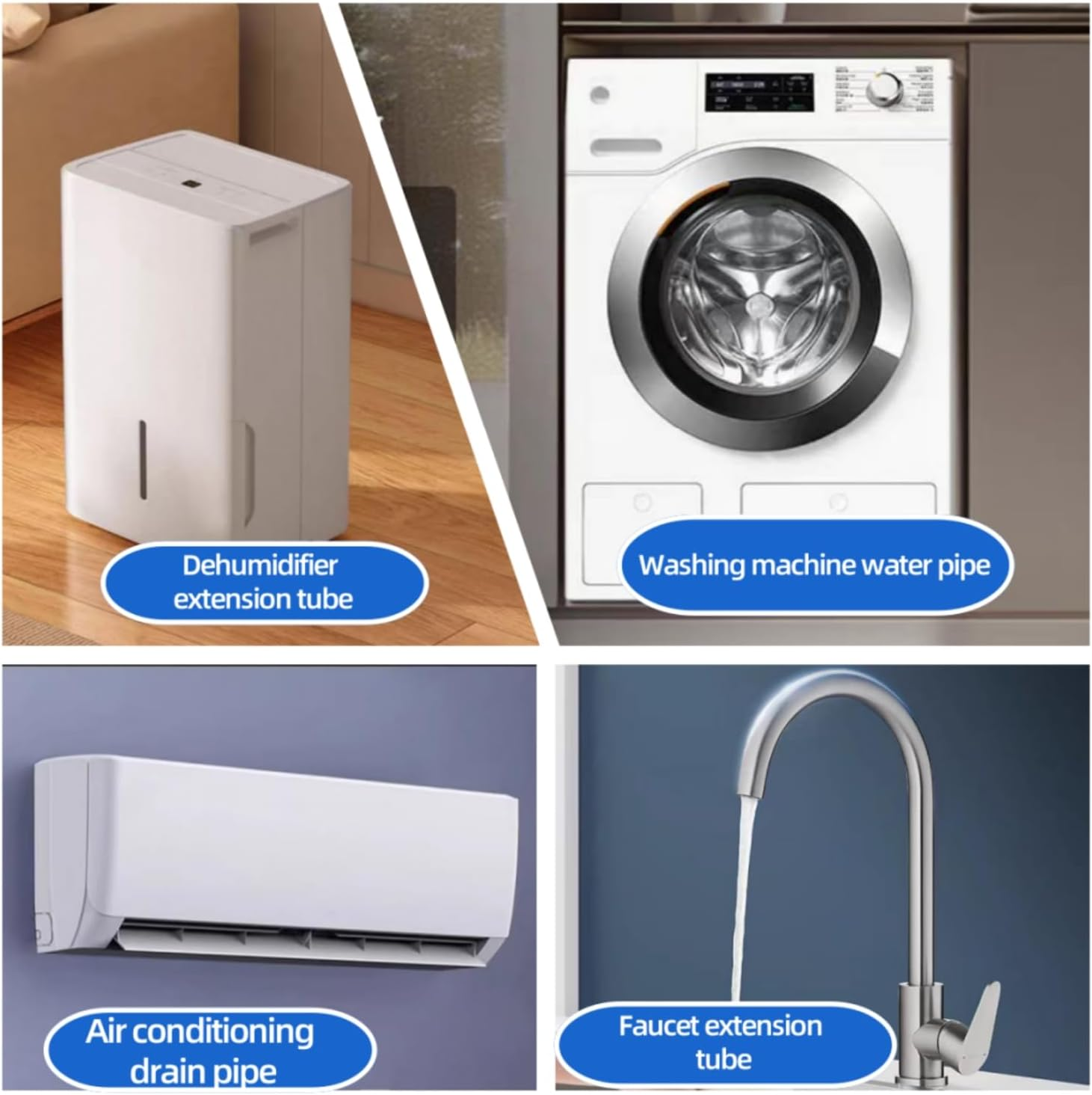 MILIOG Universal Air Conditioner Drain Hose Kit, 2M Flexible Plastic Tubing with Adjustable Adapters for Mini Split/Portable Ac/Dehumidifier/Washer - Leak-Proof Durable Drainage Pipe Accessories image number 4