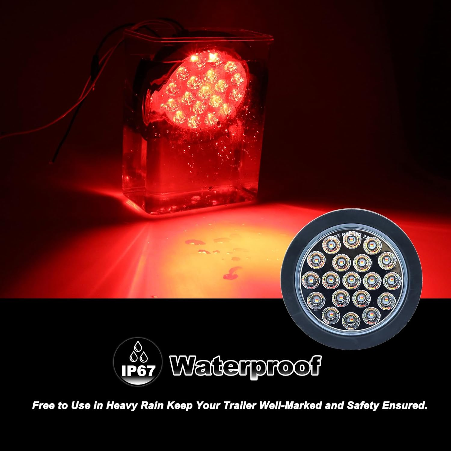 Xtraglow 4 Inch round Dual Revolution LED Tail Lights Red Stop Turn Tail Lights and White Backup Reverse Lights Kit for Truck Trailer RV Jeep with Rubber Grommet Chrome Plated Brim IP67 Waterproof image number 3