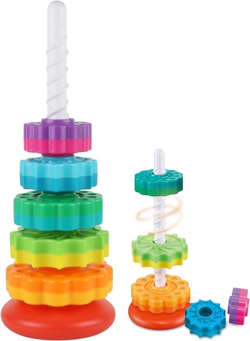 Baby Spinning Stacking Toys for Toddlers 1-3, Rainbow Ring Stacker Montessori Toys for Babies 6-12 Months, 1 2 3 One Year Old Girl Boy Christmas Birthday Gifts, Autism Sensory Learning Toy image number 6