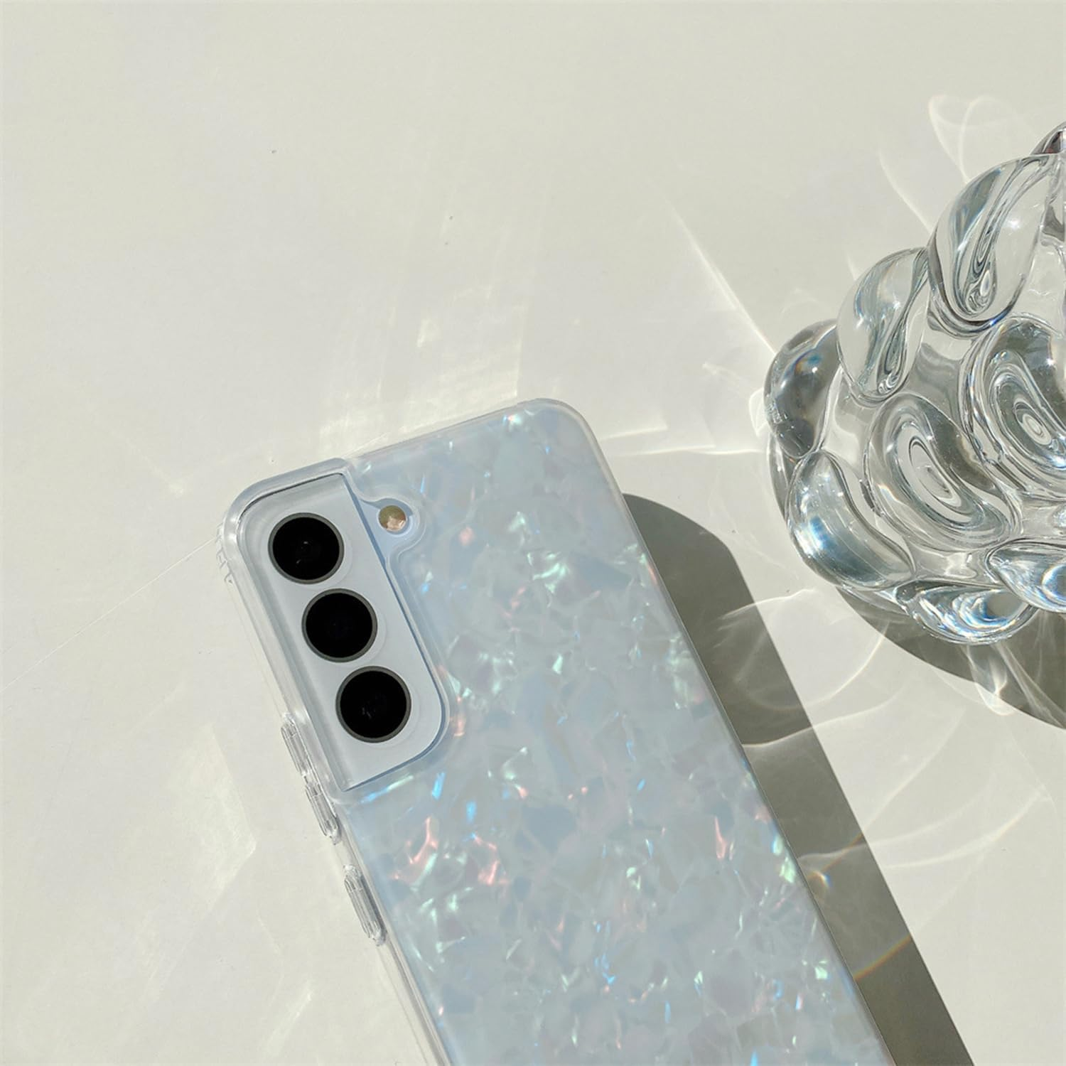 J.West Galaxy S22 Case 5G 6.1-Inch, Luxury Sparkle Glitter Translucent Clear Colorful Opal Pearly Thinfoil Design Shiny Print Soft Silicone Cover for Women Girls Slim TPU Protective Phone Case - Colorful image number 3