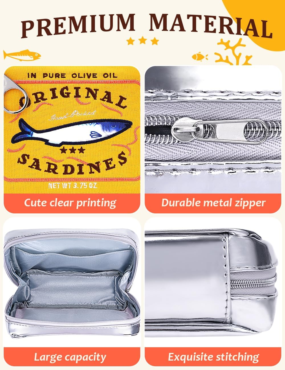 Cessfle Canned Sardines Makeup Bag, Creative Cute Makeup Bag Canned Fish Cosmetic Bag Coquette Cosmetic Pouch Aesthetic Toiletry Bag for Women Girls, Yellow image number 1