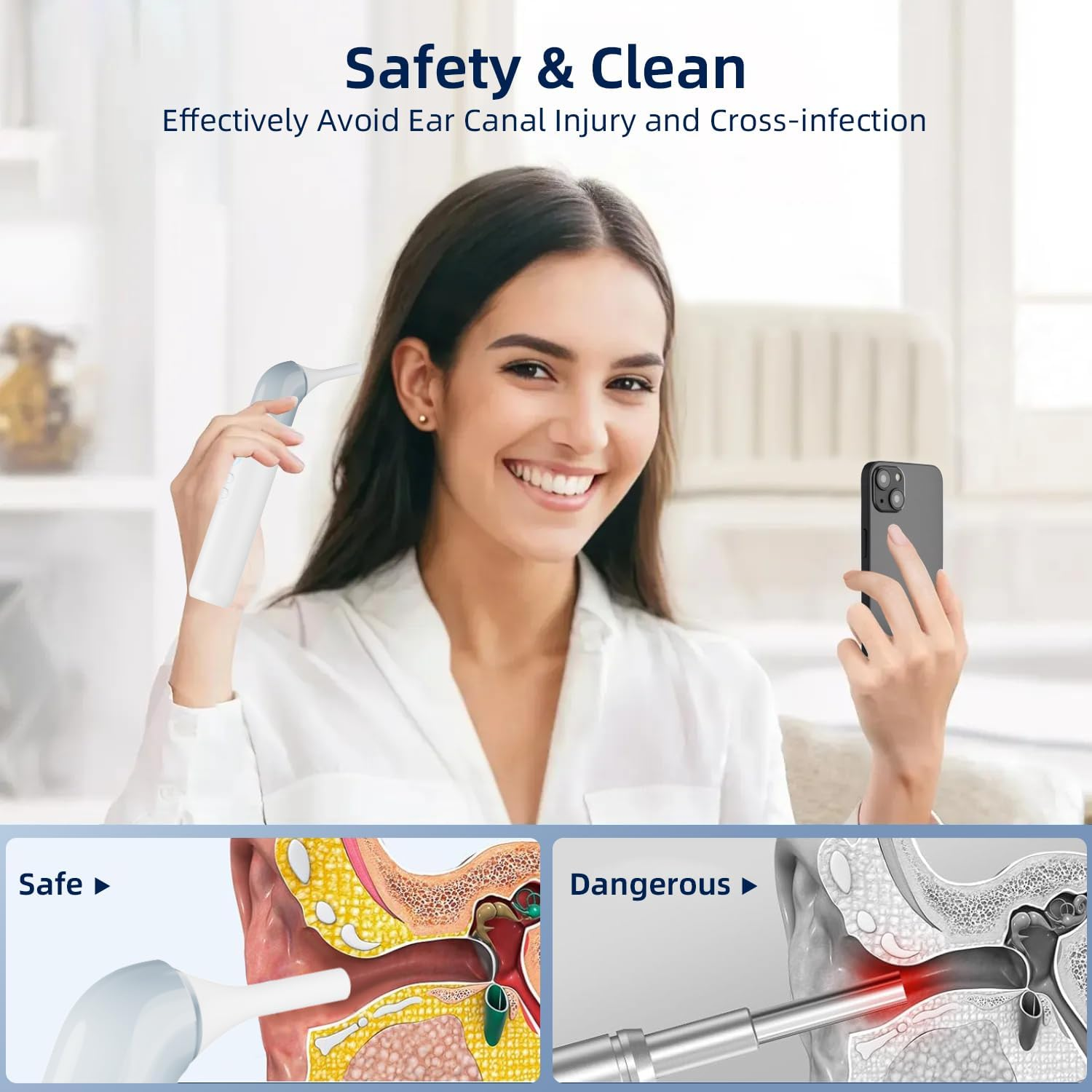 Qimic Wireless Otoscope Ear Camera-1080P Digital Ear Camera with 4 LED Lights, Ear Cleaner Kit with 10 Colorful Speculums Cover, Ear Cleaner for Kids, Adults and Pets, Compatible with Android and IOS