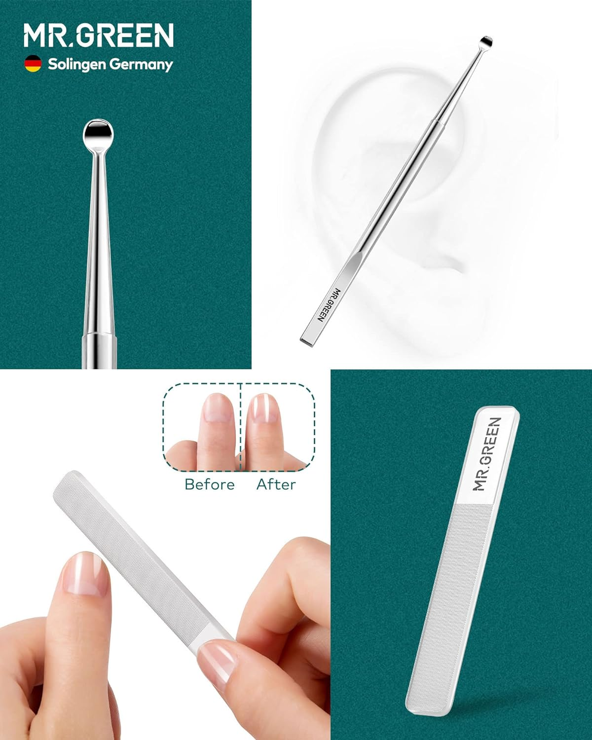 MR.GREEN 8 Pcs Manicure Set Pedicure Kit, German Stainless Steel Nail Clippers Set Heavy Duty Kit, Professional Personal Nail Care Tools with Exquisite Leather Case for Men and Women image number 5