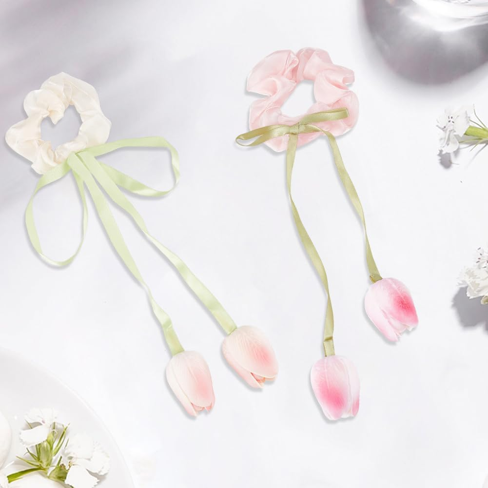 CABODYALS Pack of 4 Hair Bands with Tulip Motif in 2 Colours Ruffles Made of Chiffon Stretchy Polyester for Women, E.G. for Weddings, Parties or Birthdays. image number 6