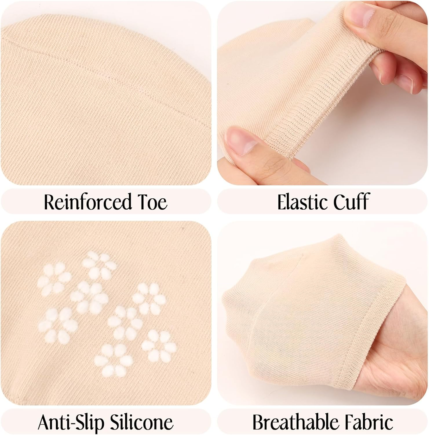 8 Pairs Toe Topper Socks Women No Show, Half Socks Women Seamless Grip Non Slip, Women Socks Toe Socks for Slingback Shoes - 2 Black 2 White 2 Nude 2 Pink image number 3