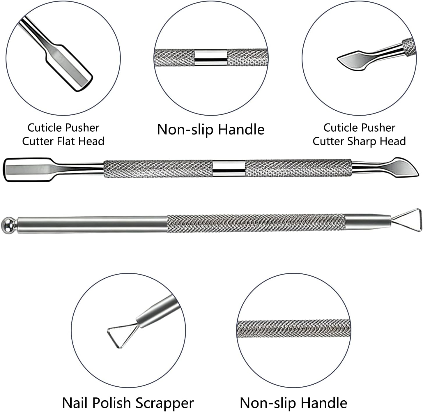 RIBHNXHI Cuticle Trimmer Cuticle Remover with Cuticle Pusher - Professional Stainless Steel Cuticle Nipper and Pedicure Manicure Tools, Durable Cutter Scissor Clipper for Fingernails Toenails Dead Skin Silver image number 3