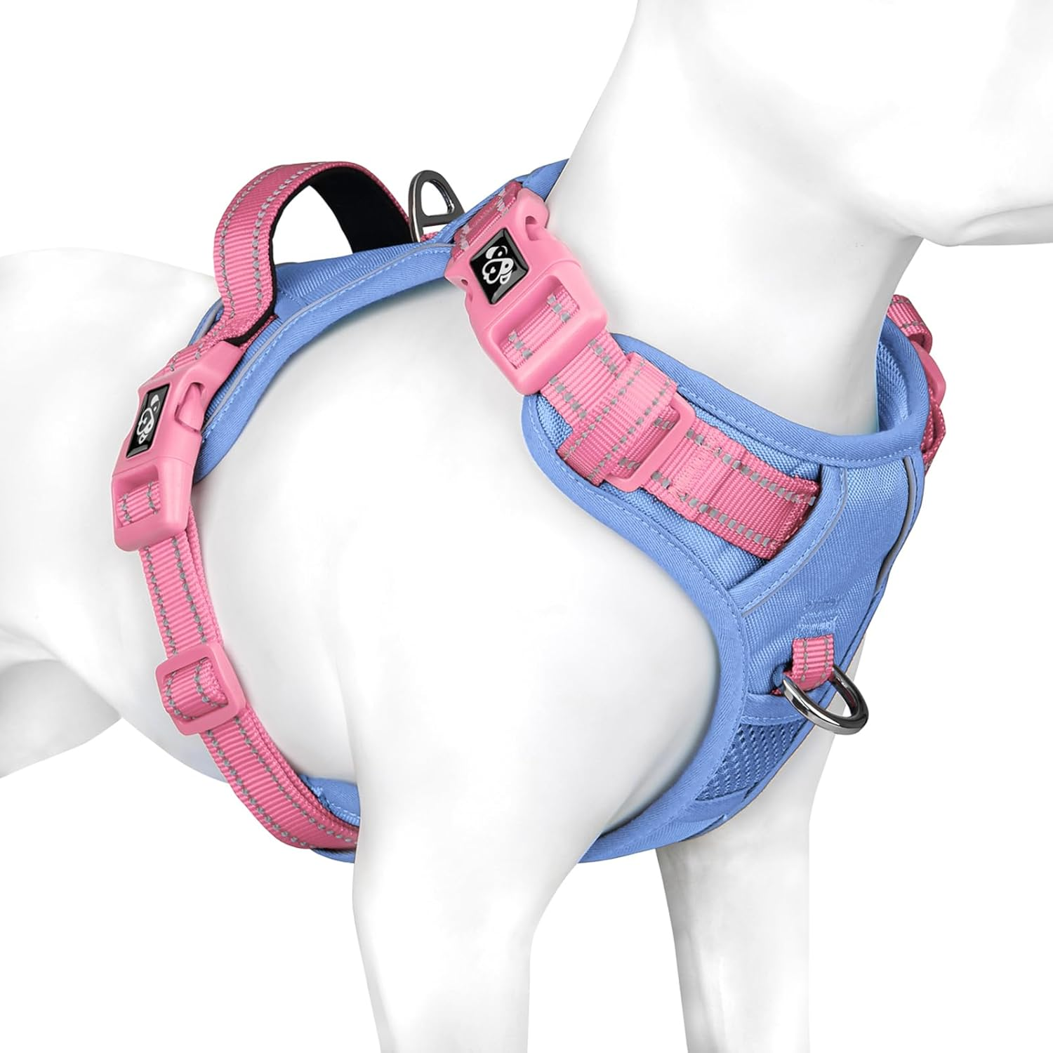 PHOEPET No Pull Dog Harness, Unique Colors Reflective Adjustable Dog Vest, with Soft Training Handle Metal Clips for Small Medium Large Dogs (Pink Base & Green Straps,M)