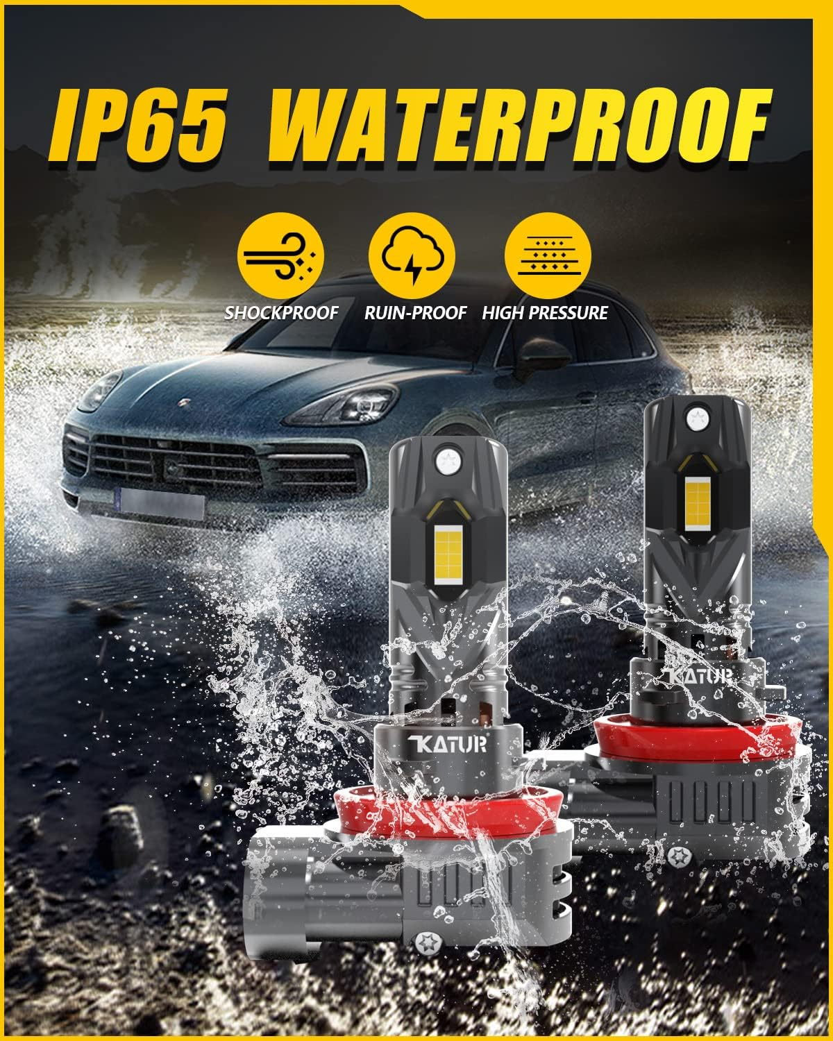 KATUR H11 LED Headlight Bulbs, 400% Brightness 20000LM 6000K Xenon White 1:1 Mini Size All-In-One Conversion Kit Non-Polarity No Adapter Required Plug and Play H9 H8 LED Fog Light Bulb, Pack of 2 image number 6