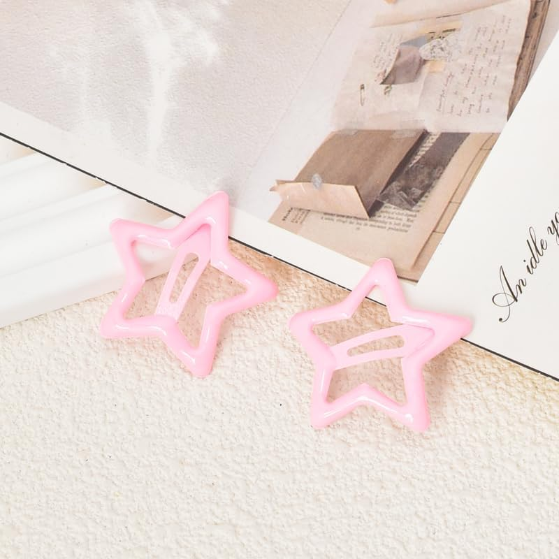 Pink Star Snap Hair Clips Y2K Non Slip Colored Metal Hair Clips Snap Hair Barrettes for Thick Thin Hair 10 PC 1.22 in Star Hairpin Headdress Headpiece Cute Hair Accessories for Women Teen Girls