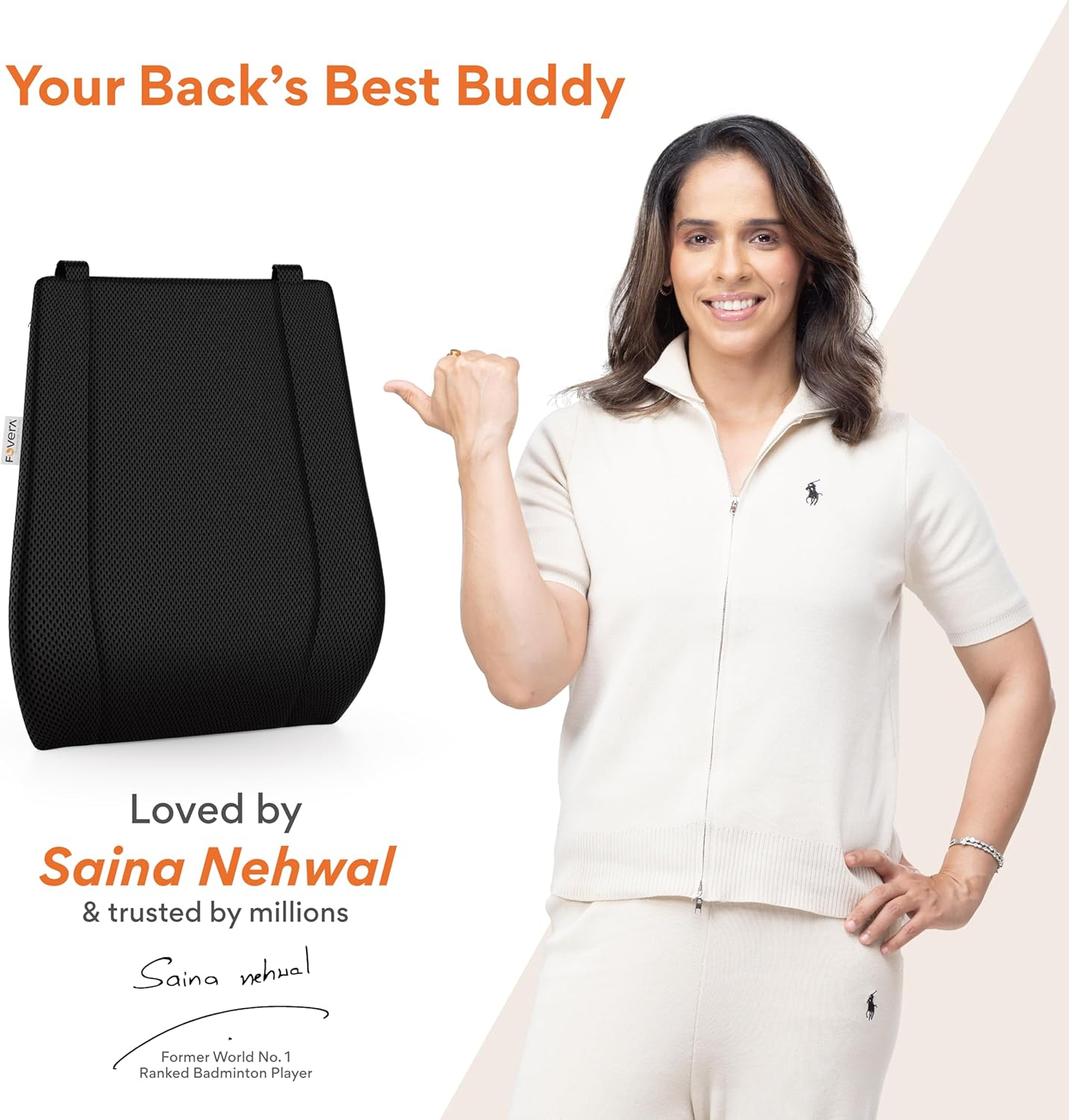 FOVERA Ergonomic Car Back Rest Memory Foam Cushion for Comfortable Long Drive and Daily Commute, Lumbar Support Pillow, Suitable for All Cars (Mesh Black, Pack of 1) image number 4