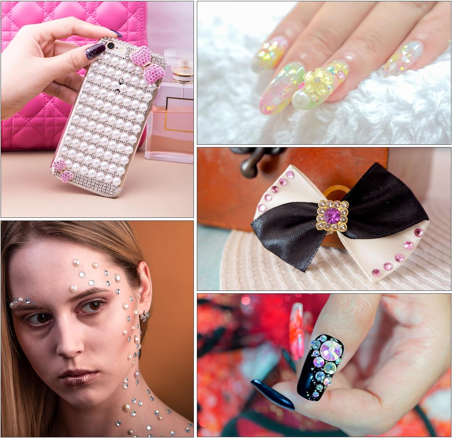 Uxcell 30G Pearls and Rhinestones, 3-10Mm Mix Flatback Rhinestones and Half Pearls Resin Rhinestone for Shoe Hair Nail Crafts Tumbler, Pink Blue